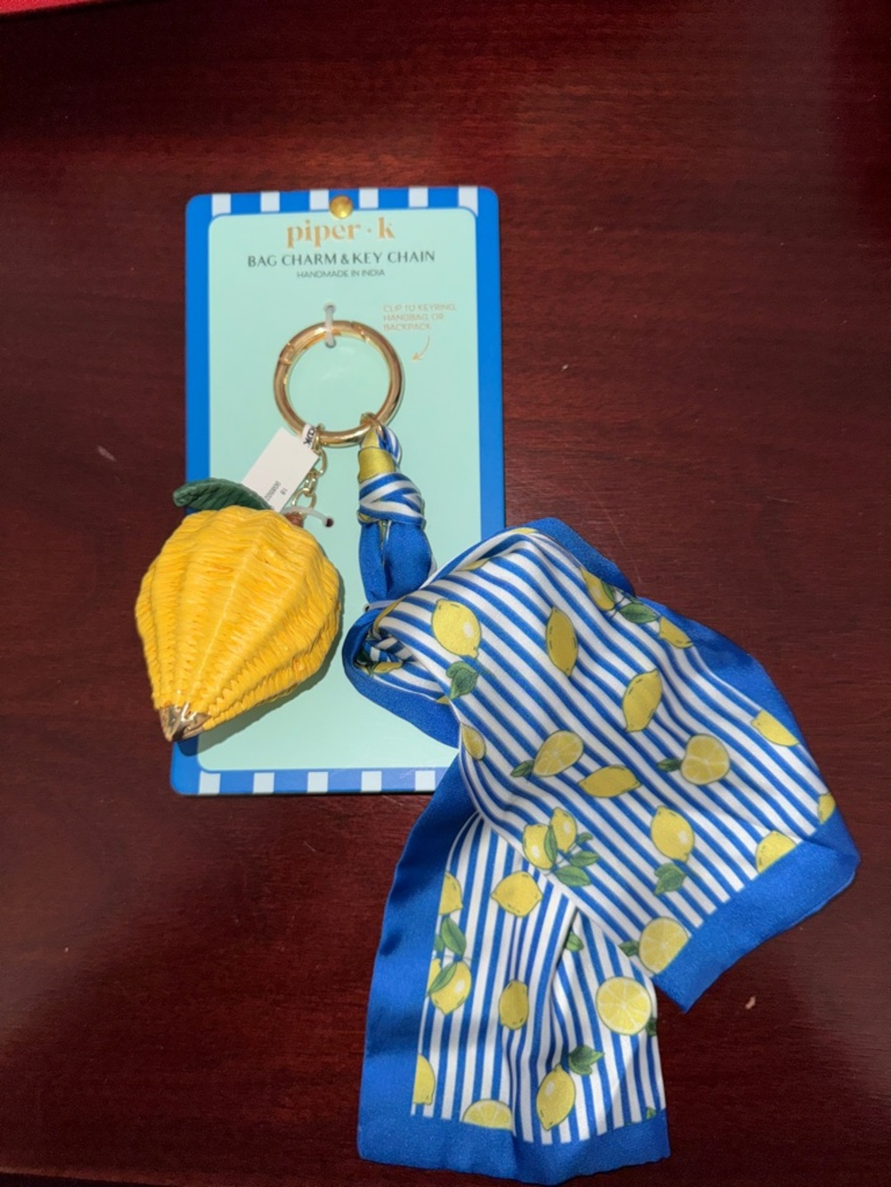 piper•k Lemon Charm & Scarf Keychain - Blue & Yellow